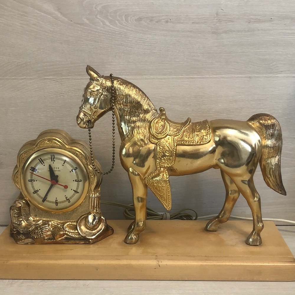 MCM United Horse Cowboy Clock Model 315 Vintage Brass Works See Video